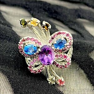 Genuine Sapphires Tanzanite Amethyst Garnet Ring